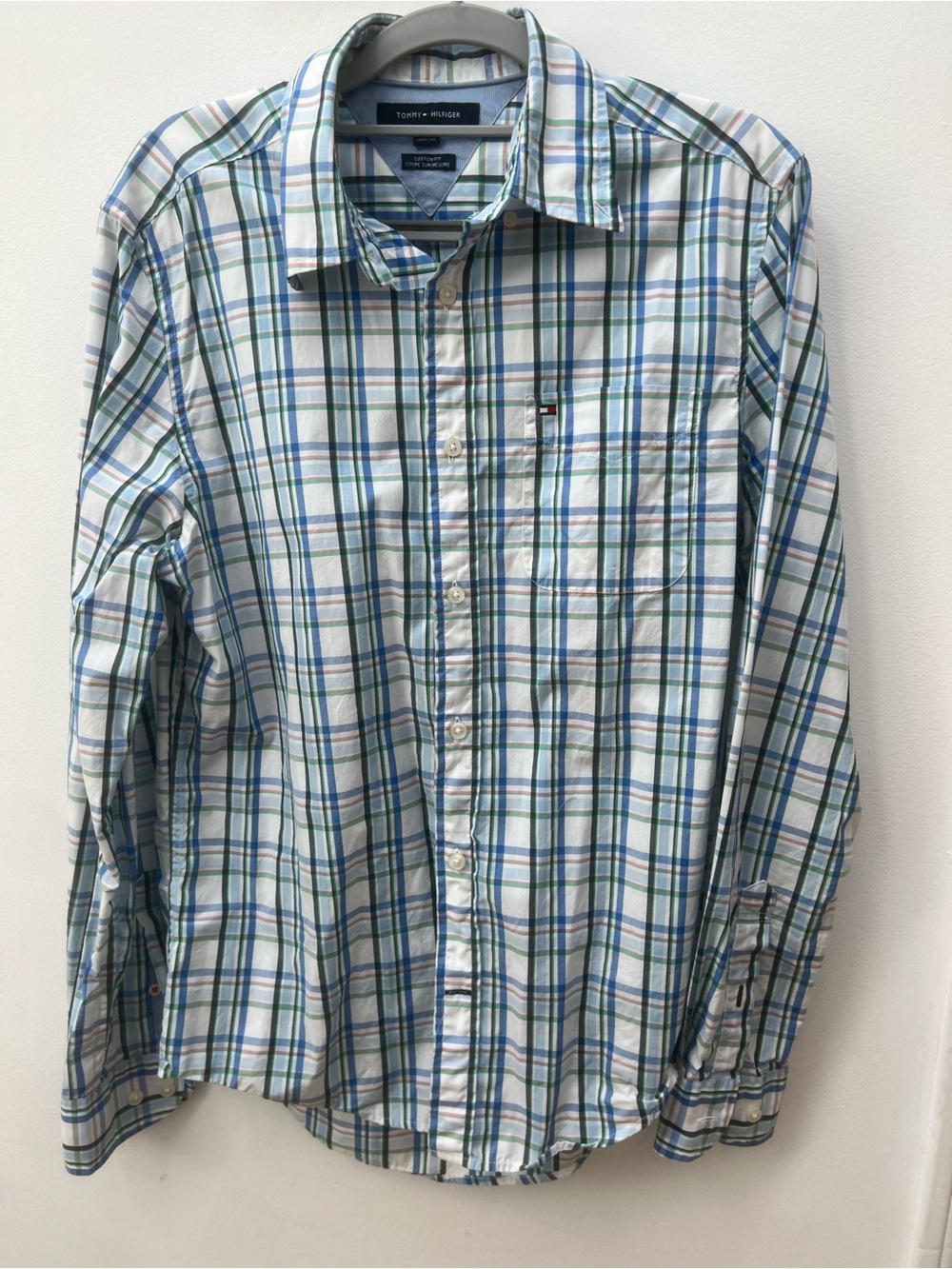 Tommy Hilfiger White, Blue & Green Plaid Button-Down Shirt